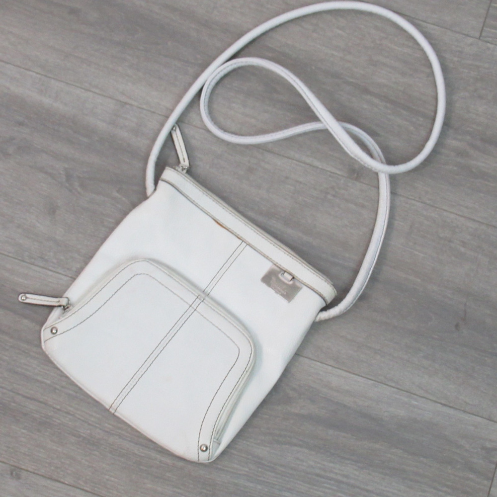 Tignanello Crossbody Handbag Small White Leather Organizer Bag Purse
